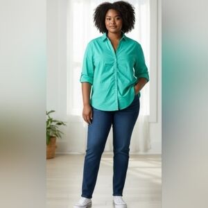 New York & Company Aqua Button Down Shirt